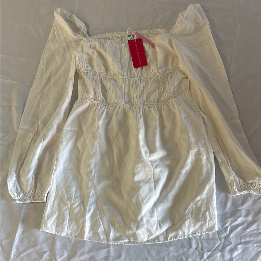 Beginning Boutique Cream Smocked Mini Dress